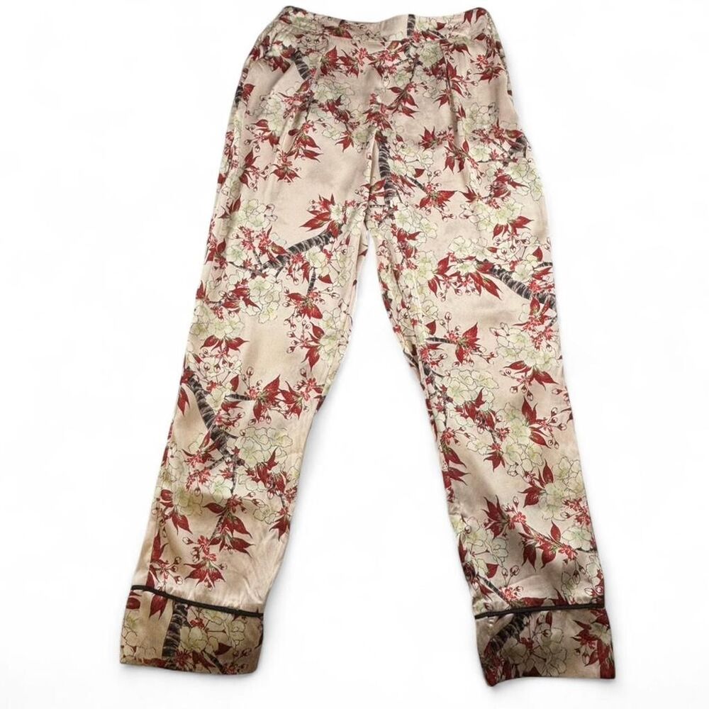 Carla by Rozarancio Satin Pants Women’s 8 Floral Silky High Rise Lounge Dressy